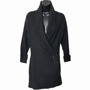 VINTAGE Y2K CACHE SWEATER TUNIC SHAWL NECK HORSE BIT BUCKLES PREPPY EQUESTRIAN M